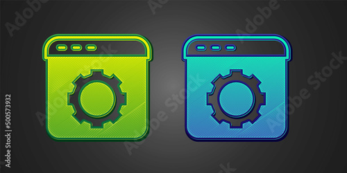 Green and blue Browser setting icon isolated on black background. Adjusting, service, maintenance, repair, fixing. Vector