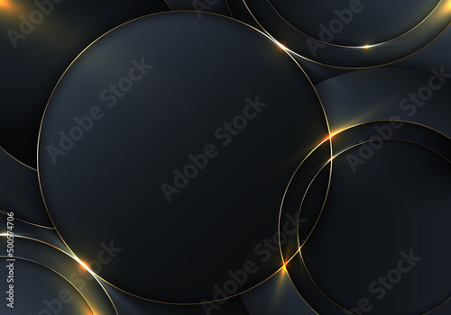 Abstract luxury background blue circles with golden ring with lighting effect