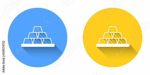 White Gold bars icon isolated with long shadow background. Banking business concept. Circle button. Vector