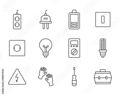 Set of Simple Electricity Stuff in Vector Line Icons