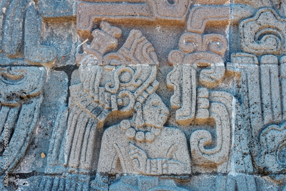 Xochicalco writing symbols made in stone. Hieroglyphic writing is the ancient writing of Mexico.