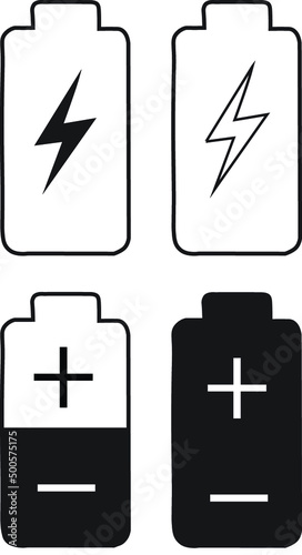 Battery icons set. Battery charging charge indicator icon. level battery energy. Alkaline battery capacity charge icon.