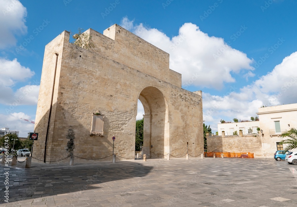 Porta Napoli gate in sunny afternoon in Lecce, Italy