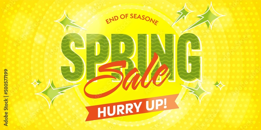 Spring sale to end of season banner template. Hurry up invitation to buy with special discount offer vector illustration - obrazy, fototapety, plakaty 