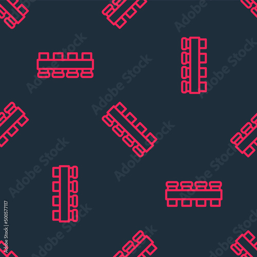 Red line Hunting cartridge belt with cartridges icon isolated seamless pattern on black background. Bandolier sign. Hunter equipment, armament. Vector