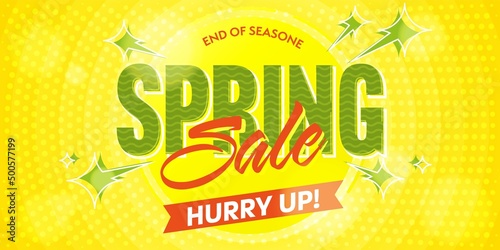 Spring sale to end of season banner template. Hurry up invitation to buy with special discount offer vector illustration