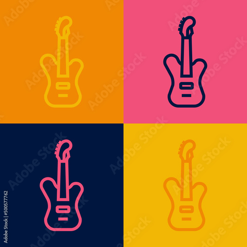 Pop art line Electric bass guitar icon isolated on color background. Vector