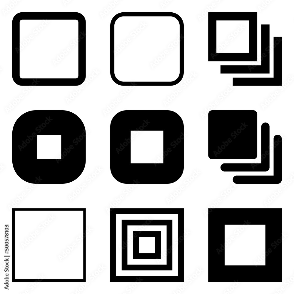 Square Flat Icon Set Isolated On White Background Square Flat Icon Set Isolated On White Background