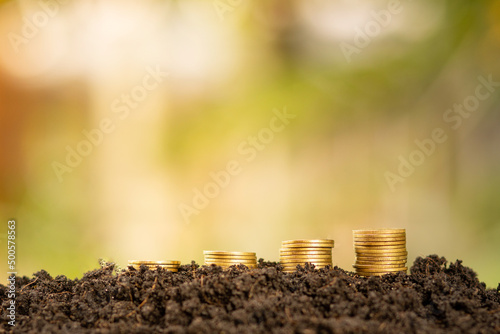 Coins on the ground, finance and investment ideas.