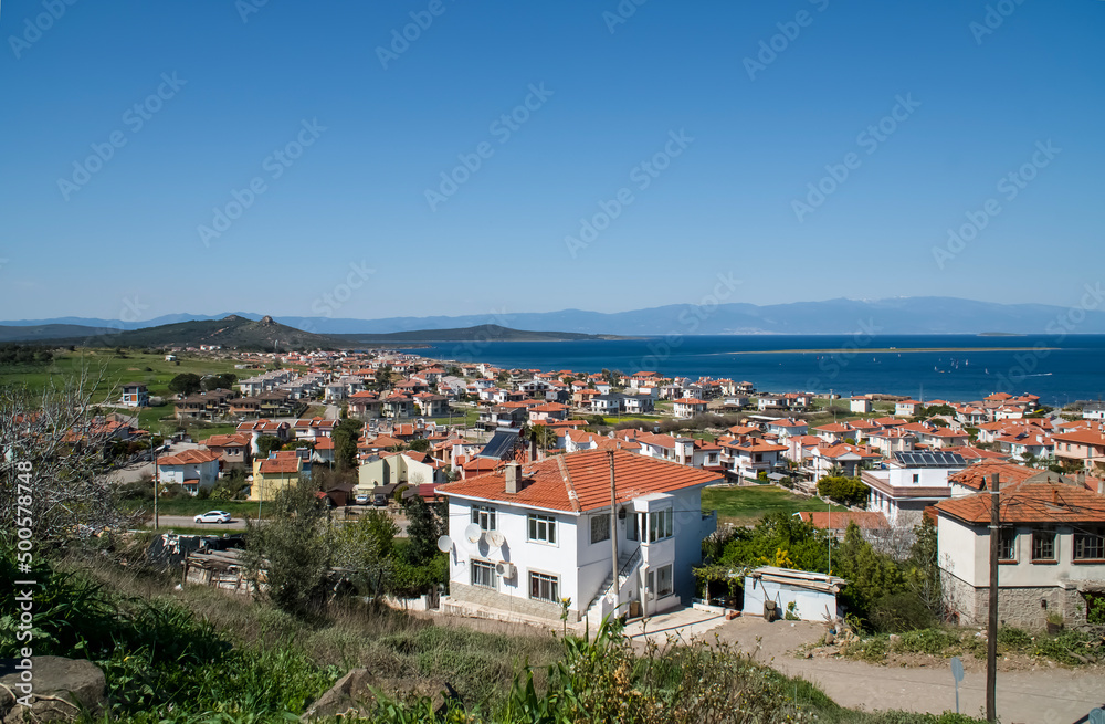 Touristic town seascape. Cunda Island, Ayvalik. It is a small island in the northwestern Aegean Sea, off the coast of Ayvalik in Balikesir, Turkey