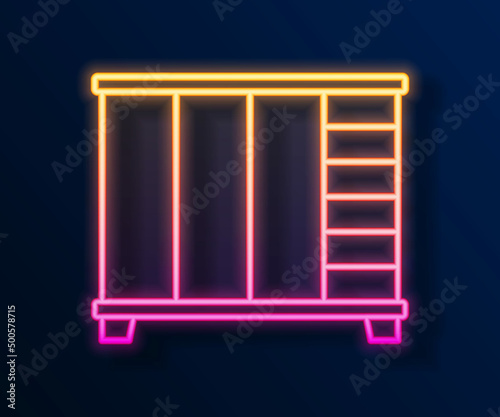 Glowing neon line Wardrobe icon isolated on black background. Cupboard sign. Vector