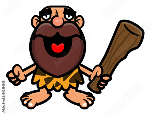 Cartoon illustration of cavemen wearing clothes made of leopard skin holding a club, best for mascot, logo, and sticker with primordial themes
