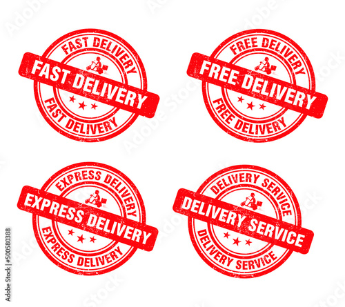 Delivery red grunge stamp sign set