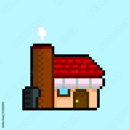a house with chimney in pixel art style
