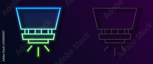 Glowing neon line Fire sprinkler system icon isolated on black background. Sprinkler, fire extinguisher solid icon. Vector