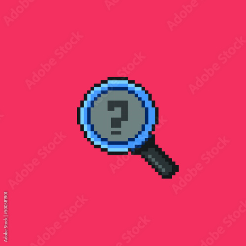 riddle in magnifying glass in pixel art style