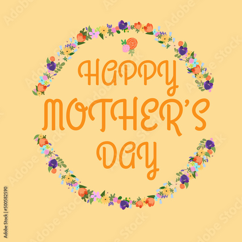 Happy Mothers day typography floral design on orange background.
