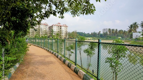 Beautiful view of BBMP Kalena Agrahara Lake. Spread across seven acres with freshwater, thick greenery lake. photo