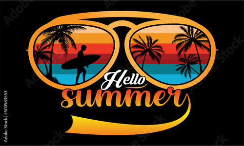 Hello Summer T-Shirt Design, t-shirt design vector, summer sunglass vector