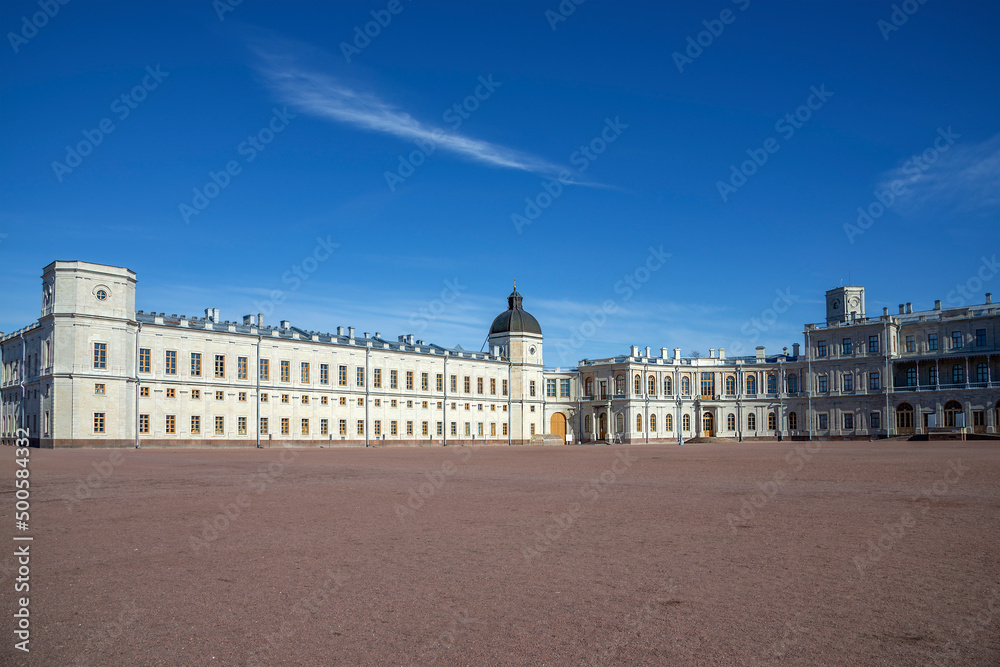 The Great Gatchina Palace on a sunny April day. Russia