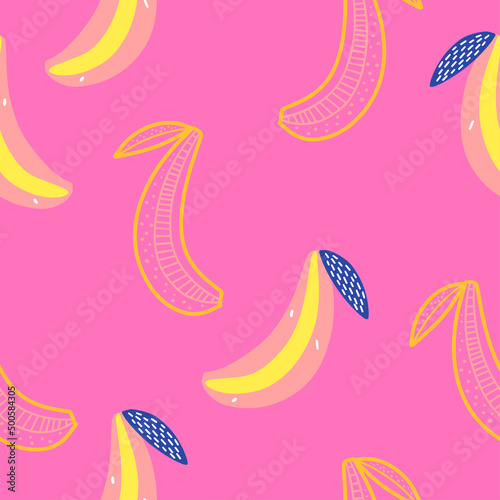 Seamless pattern with bananas in cartoon style. Modern background for baby te...