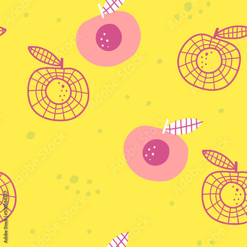 Seamless pattern with peaches in cartoon style. Modern background for textile and wrapping paper.
