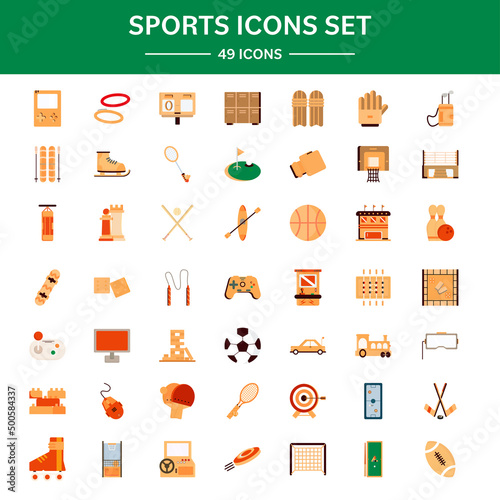 49 Sports Colorful Icon Pack In Flat Style.