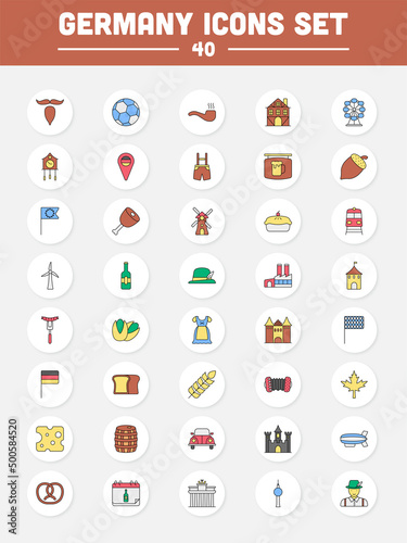 Colorful Set Of Germany Icons In Flat Style.