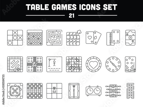 21 Table Games Black Stroke Icon Or Symbol Set.