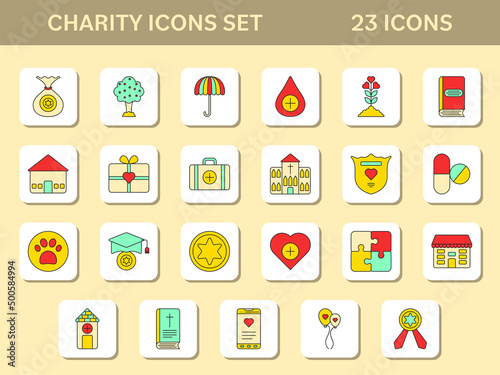 Colorful Set Of Charity Icons In Flat Style.