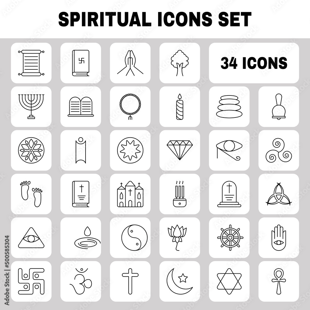 Spiritual Icon Or Symbol Set In Black Stroke.