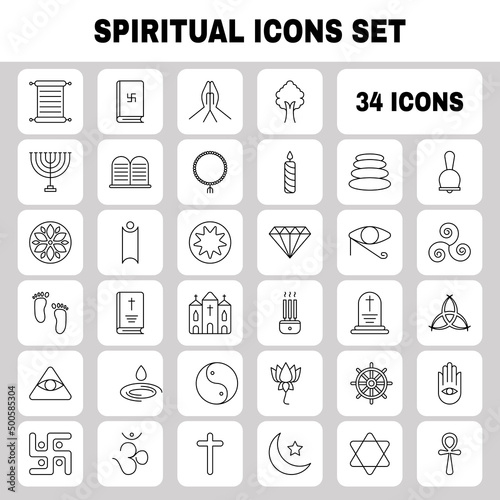 Spiritual Icon Or Symbol Set In Black Stroke.