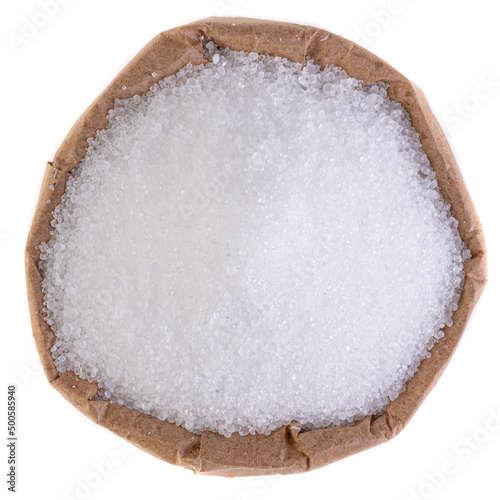 citric acid in a paper bag on a white background