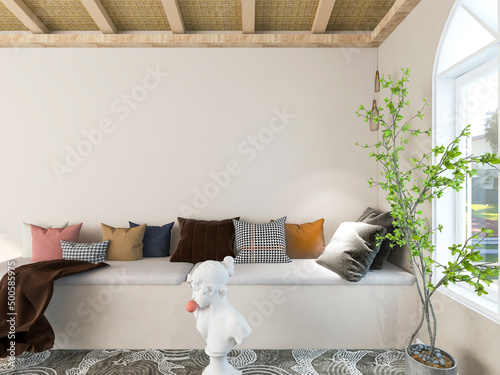 Foto 3D rendering, elegant and spacious bedroom design of modern apartment, overcoat