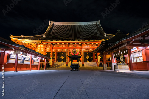 東京都 夜の浅草寺 本堂
