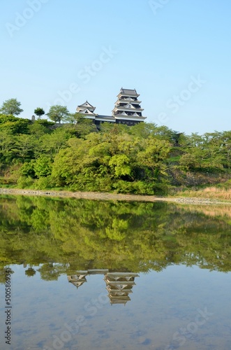 大洲城 天守閣・台所櫓と肱川 © NO37
