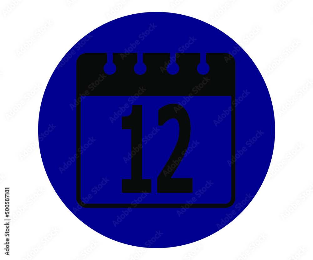 Blue calendar day 12 vector icon Blue calendar day 12 vector icon