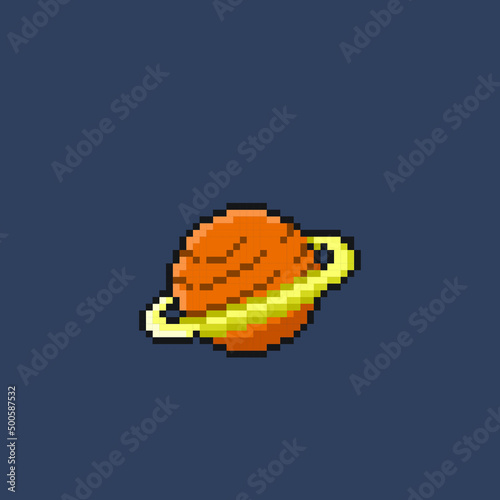 planet with ring in pixel art style