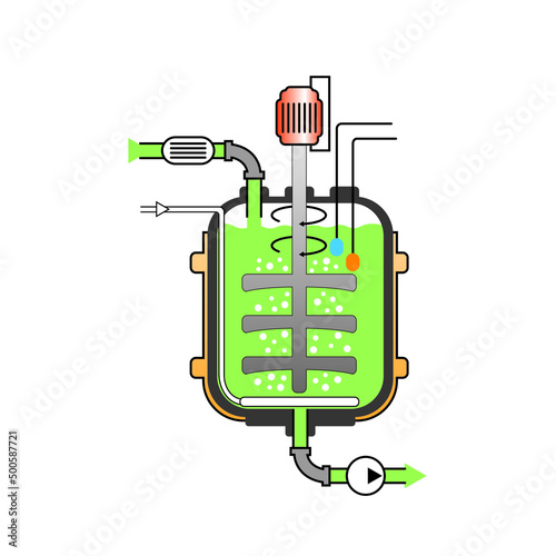 Scientific Designing Bioreactor. The Biologically Active Environment System. Colorful Symbols. Vector Illustration. photo