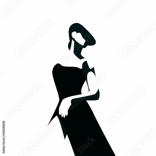 silhouette of woman dancing tango, logo or sign, poster