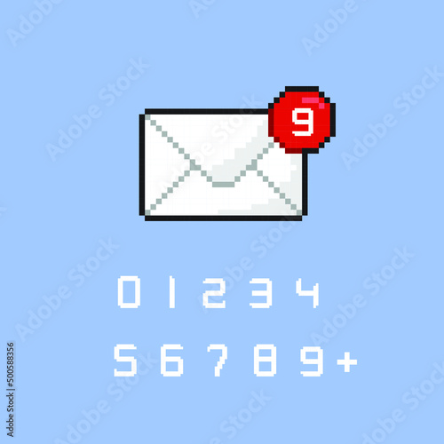 message letter with notification and number in pixel art style