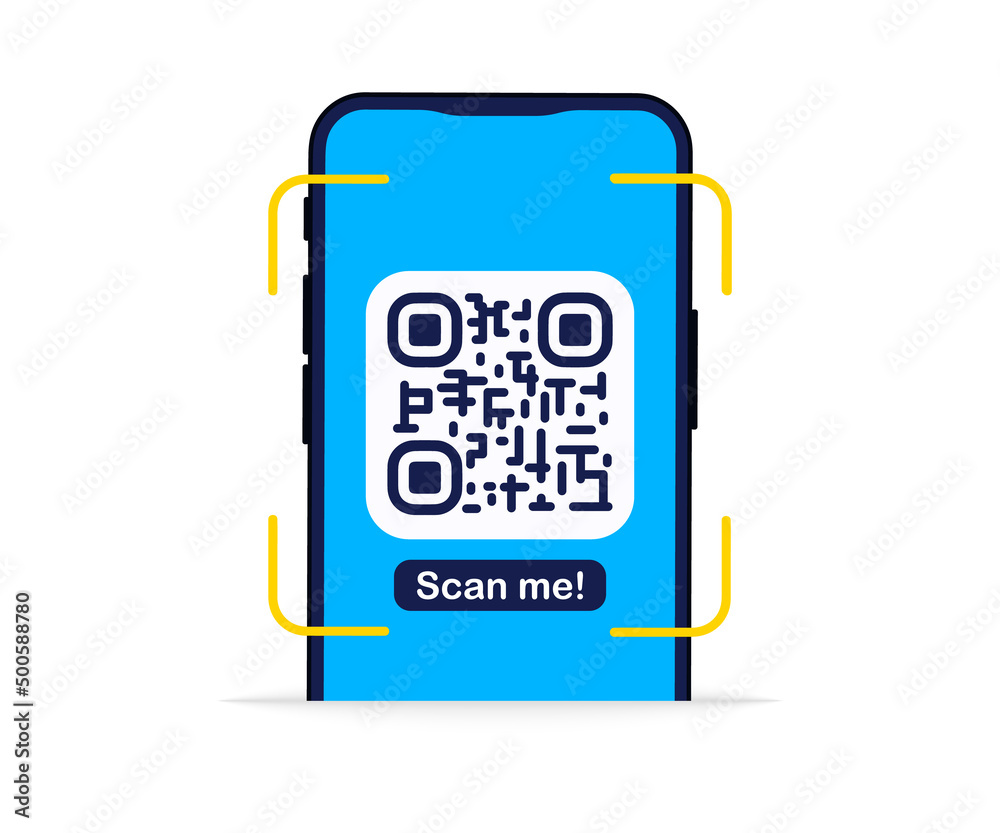 QR Code. Scanning qr code, barcode with smartphone. Contactless payment. Can use for, landing page, template, ui, web, mobile app, banner, flyer. Scan me. Qr Verification Concept. Vector illustration
