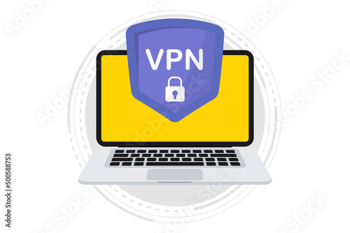 VPN service. Laptop with secure VPN connection concept. Virtual private network. Cyber security, secure web traffic, data protection. Internet security software for computers