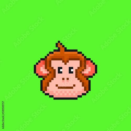 Canvas Print monkey head in pixel art style