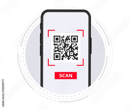 QR Code. Scanning qr code, barcode with smartphone. Contactless payment. Can use for, landing page, template, ui, web, mobile app, banner, flyer. Scan me. Qr Verification Concept. Vector illustration photo