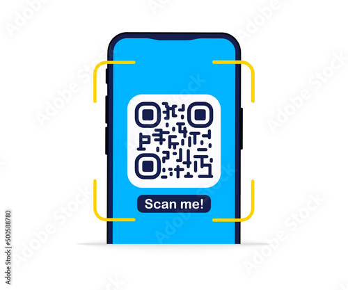 QR Code. Scanning qr code, barcode with smartphone. Contactless payment. Can use for, landing page, template, ui, web, mobile app, banner, flyer. Scan me. Qr Verification Concept. Vector illustration
