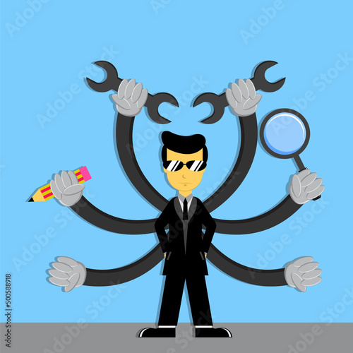 Businessman with multitasking