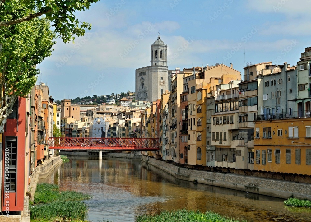 Colorful skyline of the Girona city - Spain 