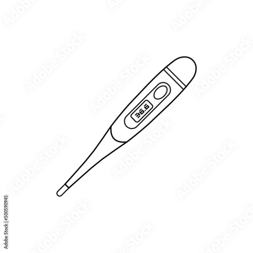 Digital Thermometer Outline Icon Illustration on Isolated White Background Suitable for Health Care Temperature, Medical Tool, Icon