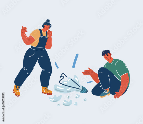 Vector illustration of people crushing bulb light symbol.
